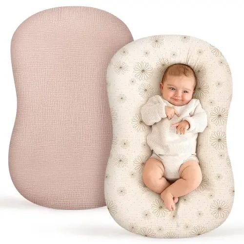 Termichy Baby Lounger Covers Muslin: Soft and Breathable Slipcover for Snuggle Me Lounger - Machine Washable & Zipper-Free for Safe Daily Use - Pink Floral for Girls