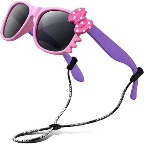 RIVBOS Kids (Age 3-8) Sunglasses for Girls Boys with Strap Polarized UV Protection Flexible Rubber Shades RBK002