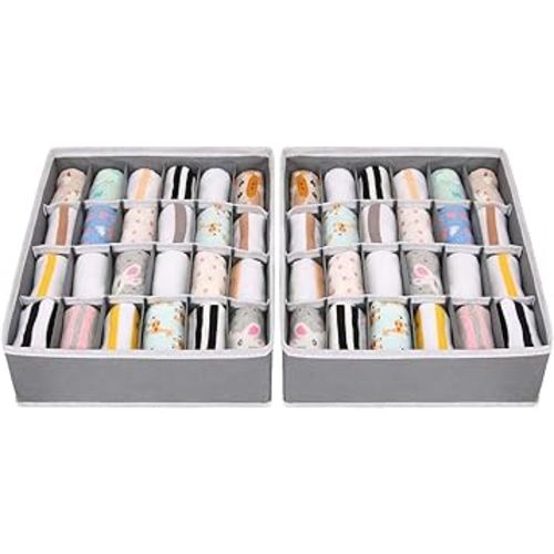 Joyoldelf Sock Drawer Organizer Divider 2 Packs Underwear Organizer, 24 Cell Collapsible Closet Cabinet Organizer Underwear Storage Boxes for Storing Socks, Handkerchiefs, Ties, Belts (Grey)