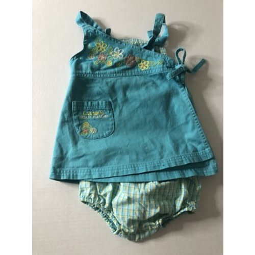 Vintage Infant toddler Carter's Teal Blue 2 pc set Wraparound Embroidery 12mnths