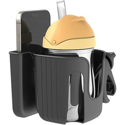 2-in-1 Universal Cup and Phone Holder for Uppababy Nuna Doona Strollers, Bikes, Wheelchairs, Walkers, Scooters - Adjustable Drink Holder