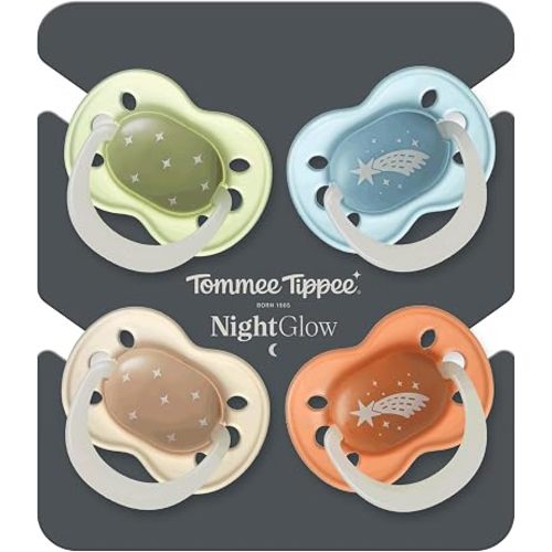 Tommee Tippee NightGlow Dummy, 0-6 Months, 4 Pack, Glow in the Dark, Orthodontic Soother, Extra Air Holes, Symmetrical Teat, Steriliser Safe, BPA Free, Twilight Tones