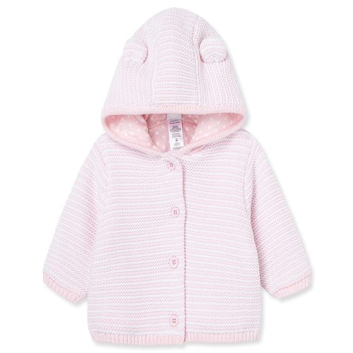 Little Me Baby Cardigan with Textured Bear Design, 100% Cotton Knit, Soft Infant Sweater for Boys and Girls, Sizes 3M-9M