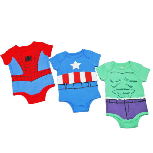Disney Clothes Baby Boys 3-Pack Bodysuits – Avengers Newborn Outfit Set (Red/Blue/Green) – 6/9M