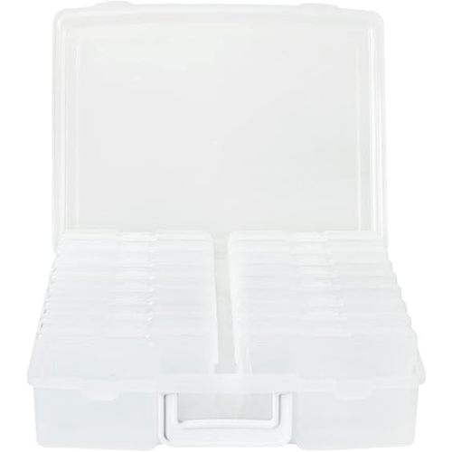 novelinks 4" x 6" Photo Organizer Box with Handle – 16 Inner Photo Storage Cases, Holds 1600 Photos, Portable Picture Keeper with Secure Snap Closures – White