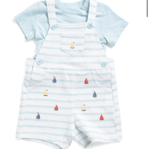 Newborn Boys 2pc Embroidered Boats Knit Shortalls Set | Baby Boys (0-24m) | Marshalls
