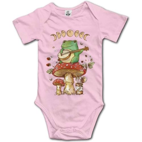 Mushroom Frog Banjo Baby Bodysuit Romper Unisex Short Sleeve Onesie