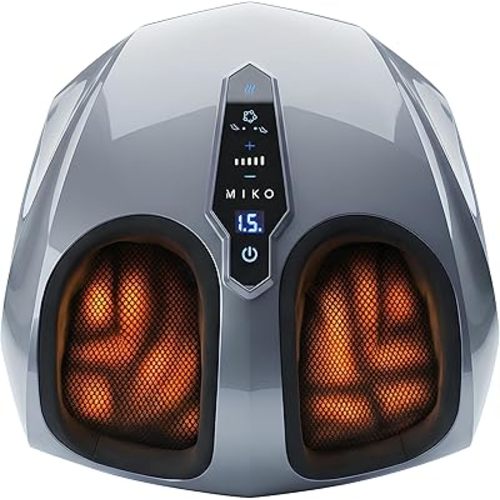 MIKO Foot Massager Machine with Deep-Kneading, Compression, Shiatsu, and Heat for Plantar Fasciitis, Neuropathy - Fits up to Men Size 12