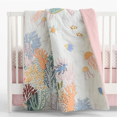 Coral Reef Dreams Organic Cotton Baby Crib Quilt