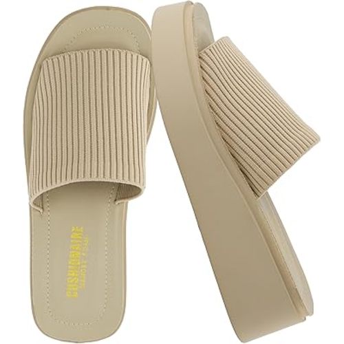 CUSHIONAIRE Pim Wedge Chunky Platform Womens Sandals with Firm Knit Upper & Memory Foam Summer Sandals for Women
