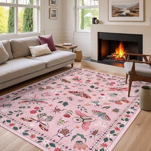 Lahome Insect Washable Rugs for Living Room, Soft Pink 6x9 Rug for Bedroom