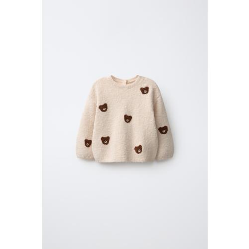 EMBROIDERED TEDDY BEAR KNIT JUMPER - Light beige | ZARA United States
