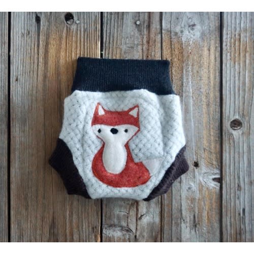 Upcycled Cashmere Soaker Cover Diaper Cover: Fox Applique Newborn 0-3 Months