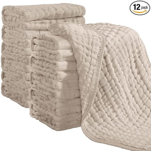 Looxii Muslin Burp Cloths 100% Cotton Muslin Cloths 12 Pack Large 20''x10'' Extra Soft and Absorbent Baby Burping Cloth for Boys and Girls (Apricot) | 100% Cotton, Muslin Cloths, 12 Pack, Large, 20''x10'', Extra Soft, Absorbent, Apricot