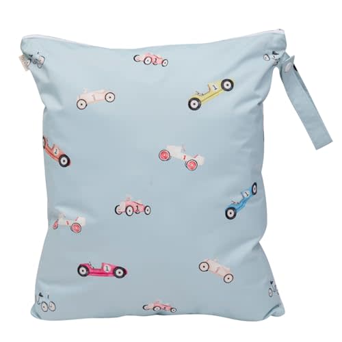 Ali+Oli Water Resistant Dual-Compartment Wet-Dry Bag for Travel, Hook to Stroller, Daycare, Diapers, Diaper Bag, Clutch Bag,15x12 inches (Retro Cars)