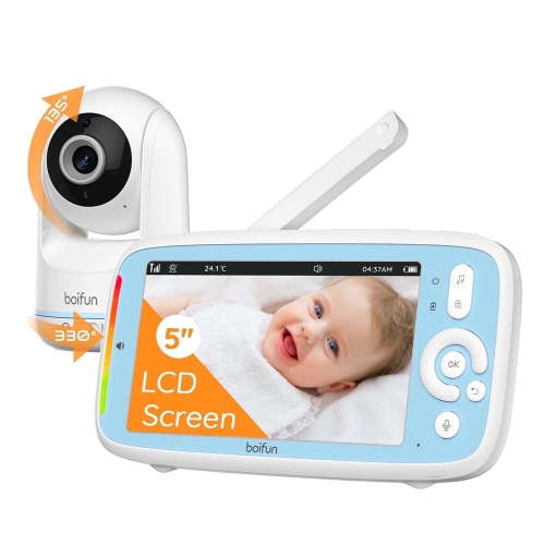 BOIFUN Video Baby Monitor with Camera and Audio,NO WIFI,5 inch IPS Display,1500ft Range,3X Zoom,Auto Night Vision,2-Way Talk,VOX,Temperature