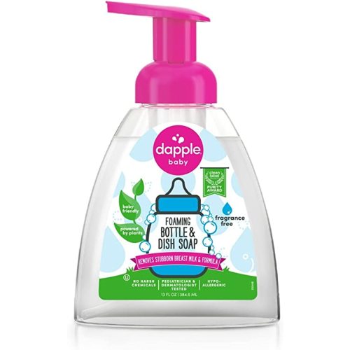 Dapple Baby Fragrance-Free Foaming Baby Bottle & Dish Soap - 13 fl oz - Cleans Bottles, Sippy Cups, Pacifiers, Breast Pumps, & More - Gently Removes Milk Film & Odors - Fragrance Free