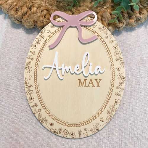Girls Ornate Coquette Floral Baby/Newborn Personalized Name Sign and Birth Stats for Hospital Photos