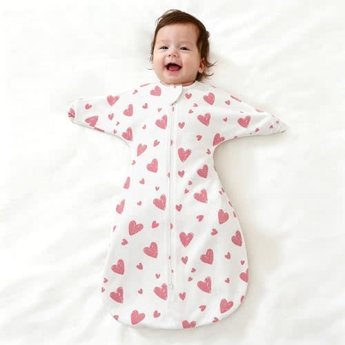 ZIGJOY Baby Transitional Swaddles for Newborns: 0.5 Tog Arms Up Sleep Sack 3-6-12 Months Soft Cotton Shark Fin 2 Way Zipper