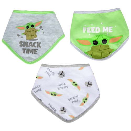 STAR WARS Baby Boys Baby Yoda Bandana Bibs 3 Pack Set for Feeding, Teething, and Drooling Green/White/Grey, 0-12 Months