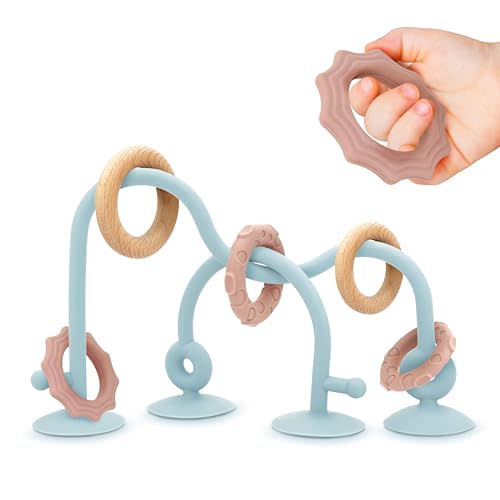 Ascnduup Baby Suction High Chair Toys - Enhanced 24hr Hold Suction Cup Sensory Bath Toys for Babies 6-12 Months, Toddlers, Infant, Interactive Silicone Montessori Teether Toy