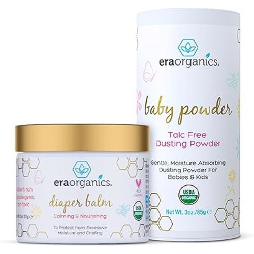 Organic Baby Powder & Diaper Balm – USDA Organic Talc-Free Baby Powder & Diaper Ointment for Dry, Sensitive Skin - All Natural to Help Excess Moisture, Rash or Chafing