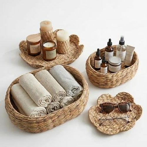 Set 2 Scalloped Basket with Lids, Toy Storage Organizer, Nursery Small Bin