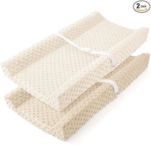 Susurration Changing Pad Covers 2Pack Minky Dots Plush Diaper Change Table Covers 33x17x7in Ultra Soft Changing Pad Sheets for Unisex Baby Girls Boys (Brown&Cream)