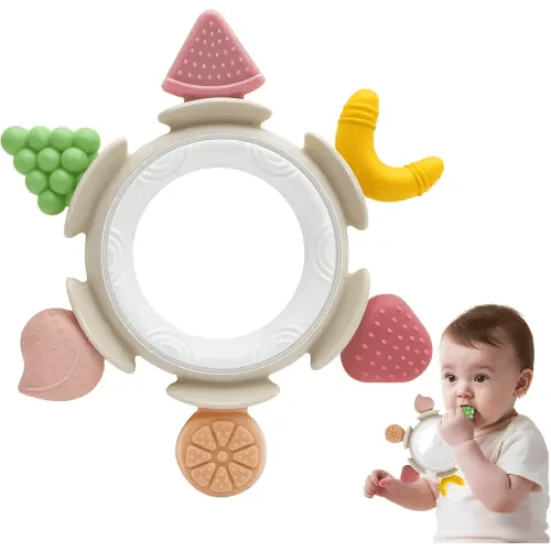 Sensory Montessori Toys for Baby 6-12 Months, Toddler Travel Toys for 1-2 Year Old Boy Girl Birthday Gifts, Educational Learning Bath Teething Ring Toys for 12-18 Months Infant Newborn, Brown