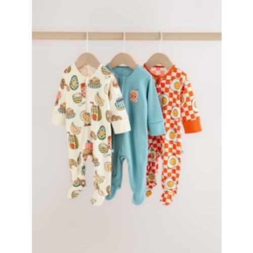 Buy Multi Checkerboard Two Way Zip Baby Sleepsuits 3 Pack (0mths-3yrs) from Next Australia