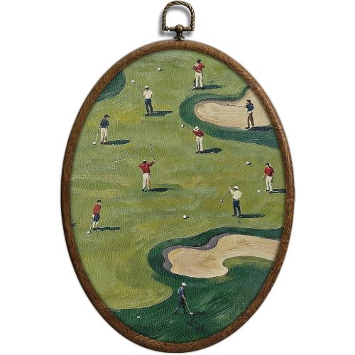 Golf Course Oval Wall Decor, Outdoor Golfer Wall Art, Minimalist Vintage Sports Decor, Waterproof Sports Oval Artwork, Hanging House Decors for Living Room Bedroom Bathroom Dorm Office Galley, 43