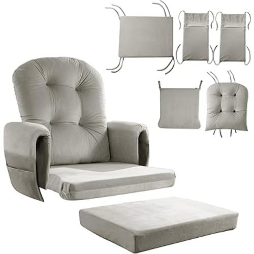 HOMBYS Glider Rocker Replacement Cushions 5 PCS with Storage Side Pocket, Velvet Fabric, Foam & Microfiber Filling, Non-Slip & Washable,Thickened & Supportive for Glider Rocking Chair-Khaki