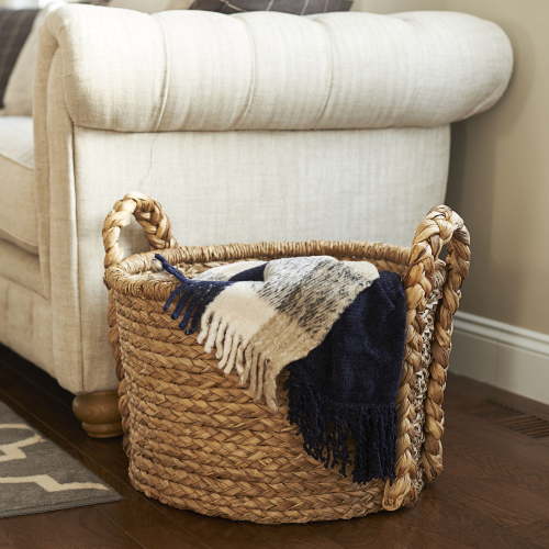 Household Essentials Large Wicker Floor Basket With Braided Handle