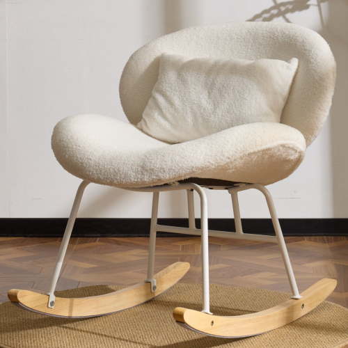 Ktaxon Rocking Accent Chair with Padded Seat, Cute Cozy Nest Style Nursery Chair, Teddy Fleece Glider Rocker with Wooden Metal Frame White