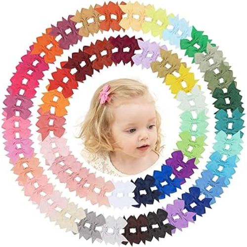 doboi Hair Clips 100PCS 2" Infant Grosgrain Boutique Ribbon Mini Bows for Girls Teens Infants Kids Toddlers Newborn - 50 Pairs Set