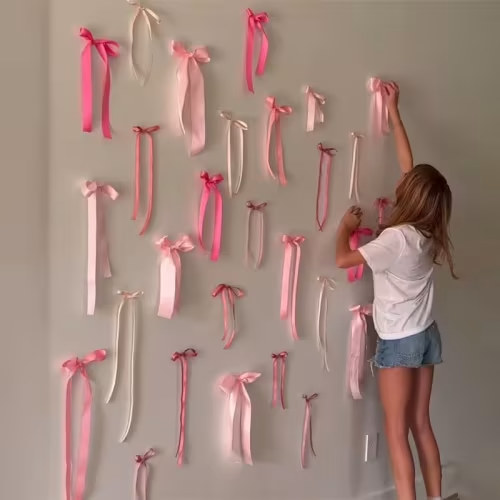 24pcs set pink bow wall decoration diy bow wreath suitable - Temu