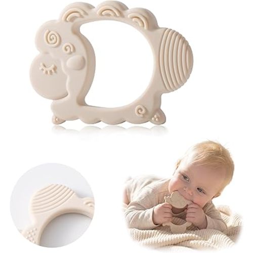 Moonkie Teething Toy, Safe & Easy to Hold BPA Free Silicone Baby Soothing Teethers, Prevent Finger Sucking Teether Toys Best for Babies 0-6 6-12 Months (Sheep Shifting Sand)