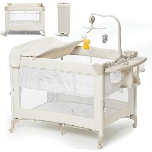 4-in-1 Pack and Play Playard Bassinet & Changing Table, Portable