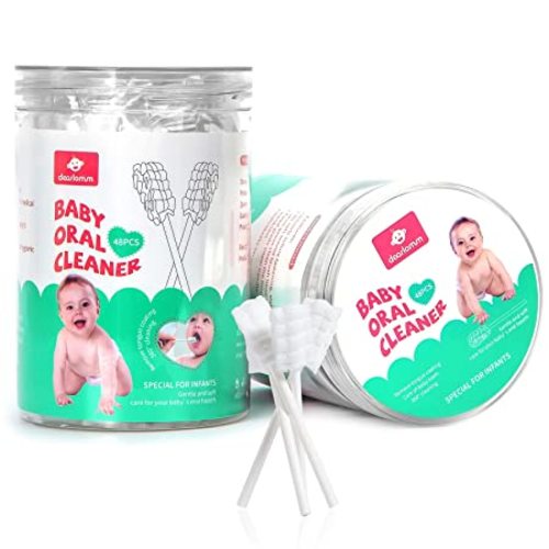 dearlomum Baby Tongue Cleaner, Newborn Toothbrush, 48PCS Disposable Infant Clean Mouth,Gauze Gum Cleaner Baby Oral Cleaning Stick Dental Care for 0-36 Month