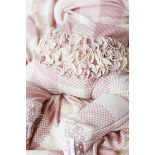 Big Check Bamboo Waffle Zipper Ruffle Footie | Rosy