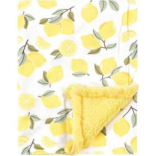 Hudson Baby Unisex Baby Plush Blanket with Furry Binding and Back, Lemon, One Size