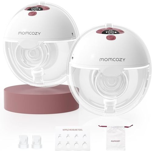 Momcozy M5 Smart APP Controlled Wearable Breast Pump, Hands-Free Wireless Electric Pump, 3 Modes 9 Suction Levels, BPA-Free, Portable Lightweight, 24mm Flange, 2-Pack Cozy Red