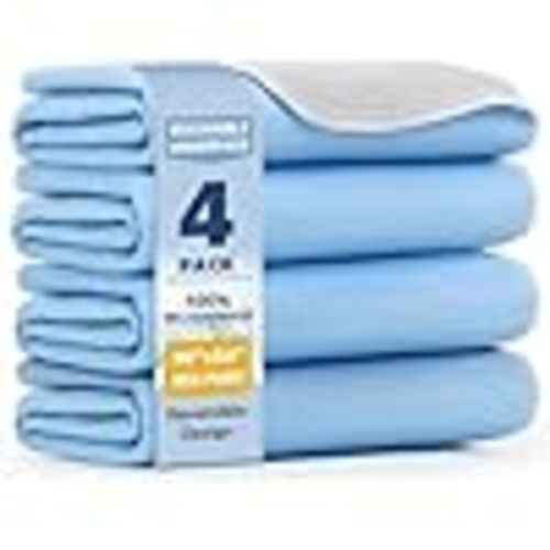 Washable Underpads 36"x54"(4 Pack)– Dual-Sided & Ultra-Thick, Heavy Duty Waterproof Nursing Pads Incontinence Bed Pads, Reusable Washable Pee Pads for Dogs, Diaper Changing & Adults Pads