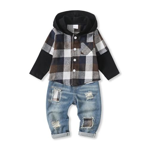 NZRVAWS Toddler Baby Boy Clothes Infant Outfit Boys Hoodie Sweatsuit Ripped Jean Fall Winter Little Boy Clothing 6M-7T
