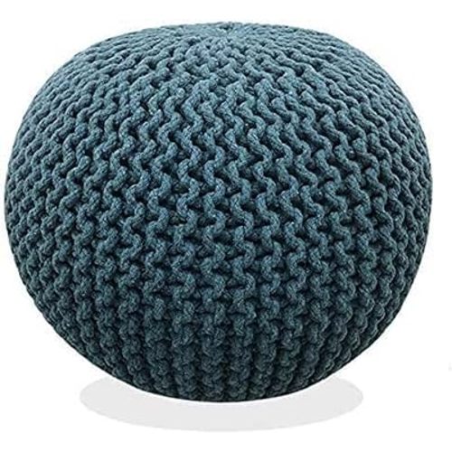 FRELISH DECOR Round Pouf Ottoman Hand Knitted 100% Cotton Pouf Foot Stool - Knitted Bean Bag - Floor Chair for Living Room Bedroom - Foot Rest for Couch (20 Diameter x 14 Height) - Teal