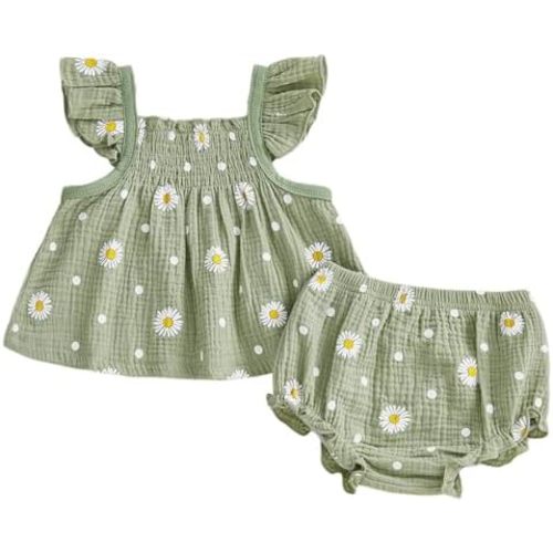 TheFound Baby Girl Summer Outfit Floral Print Fly Sleeve Ruffled Top Bowknot Elastic Waist Shorts Casual Toddler Baby Clothes