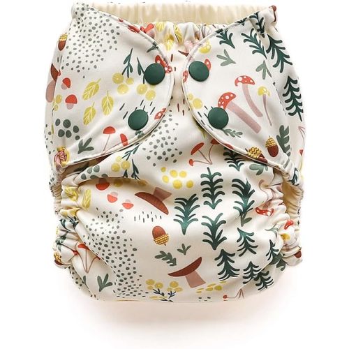 Esembly Cloth Diaper Cover - Reusable Swim Diaper, Waterproof, Breathable - Adjustable Outer Layer Over Absorbent Inner for Blowout Protection - Fantastic Funghi, Size 2 (18-35lbs)