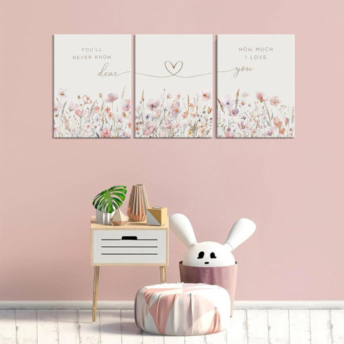 Ophelia & Co. 3Pcs Wildflower Nursery Canvas Wall Art Flower Botanical Sentence Poster Painting Picture Wall Decor Boho Nurseries Print Artwork For Nursery Baby Room Living Room Bedroom Home Decoration | Wayfair