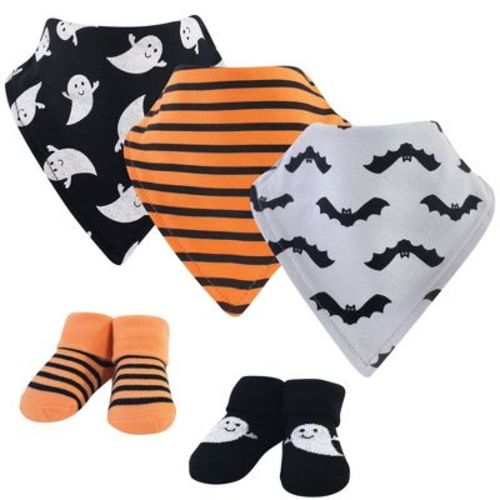 Hudson Baby Infant Baby Cotton Bib and Sock Set 5pk, Ghost, One Size