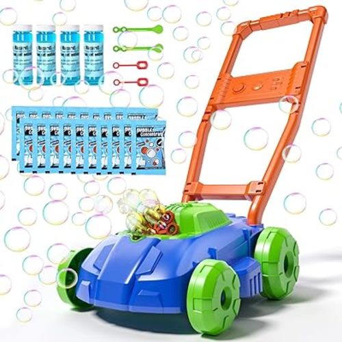 Bubble Lawn Mower for Kids Toddler 1-3 Years Old, Outdoor Play Bubble Blower Toy for Girl Boy Baby, Easter Birthday Gift for 1 2 Year Old Kids, Automatic Bubble Machine Toys for Garden Yard